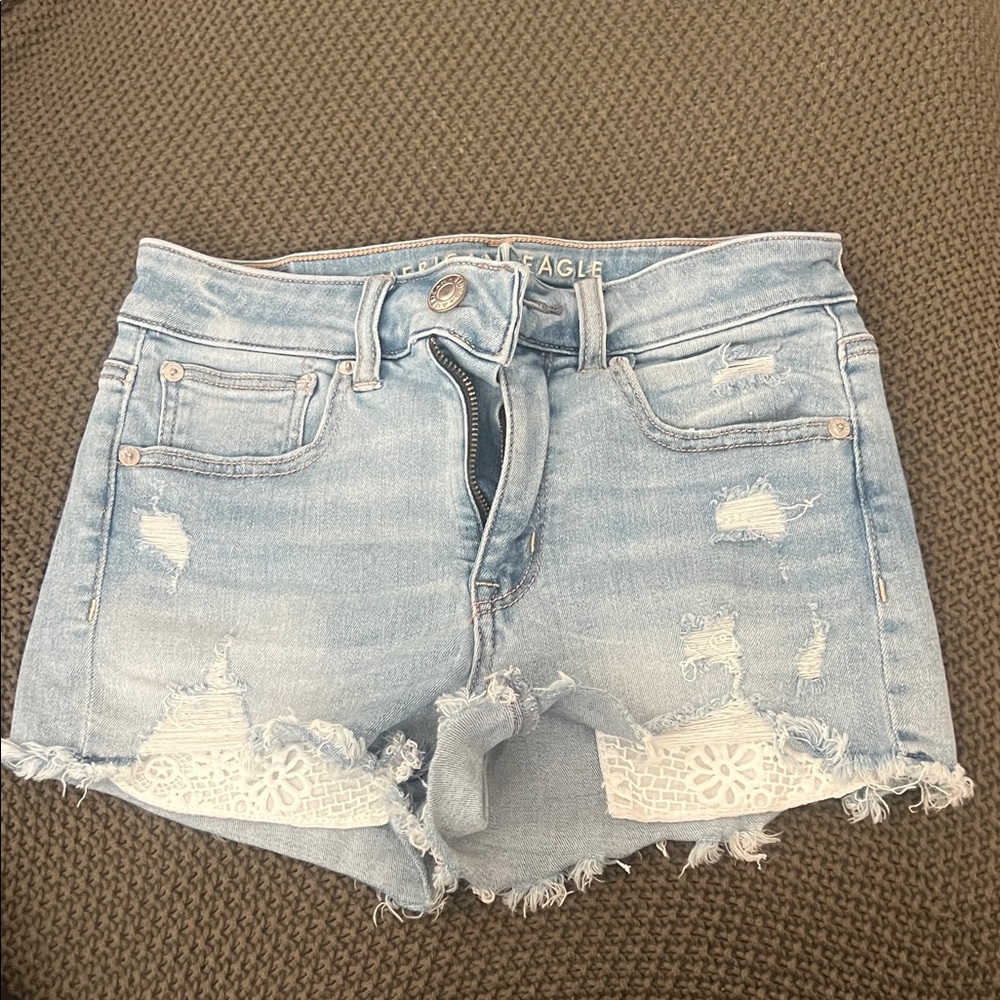 American Eagle Outfitters Women's Light Wash Distressed Jean Shorts